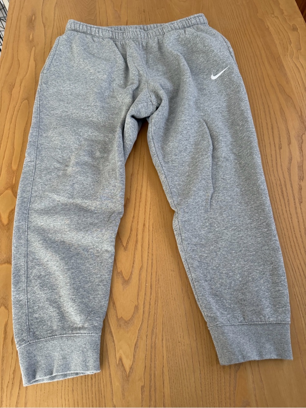 Nike Gray Men's Fleece Jogger Sweatpants with White Swoosh